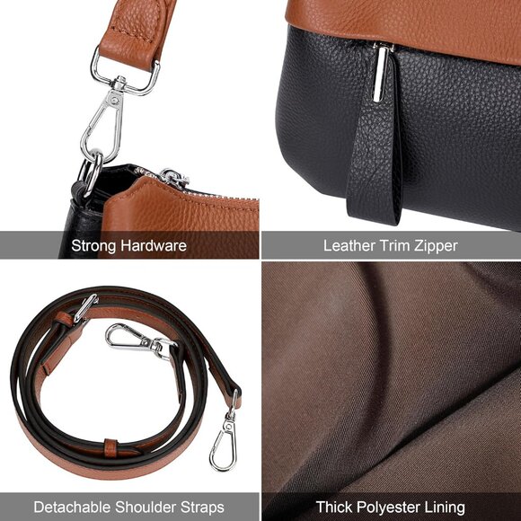 Genuine Leather Black Brown Crossbody Bag Women Small Hobo Shoulder Purse Straps - Picture 7 of 8